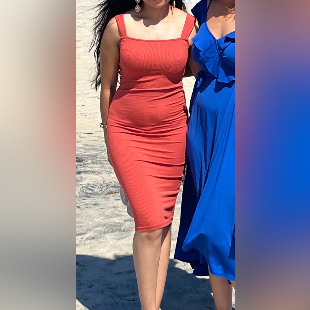Burnt orange stretchy tank dress